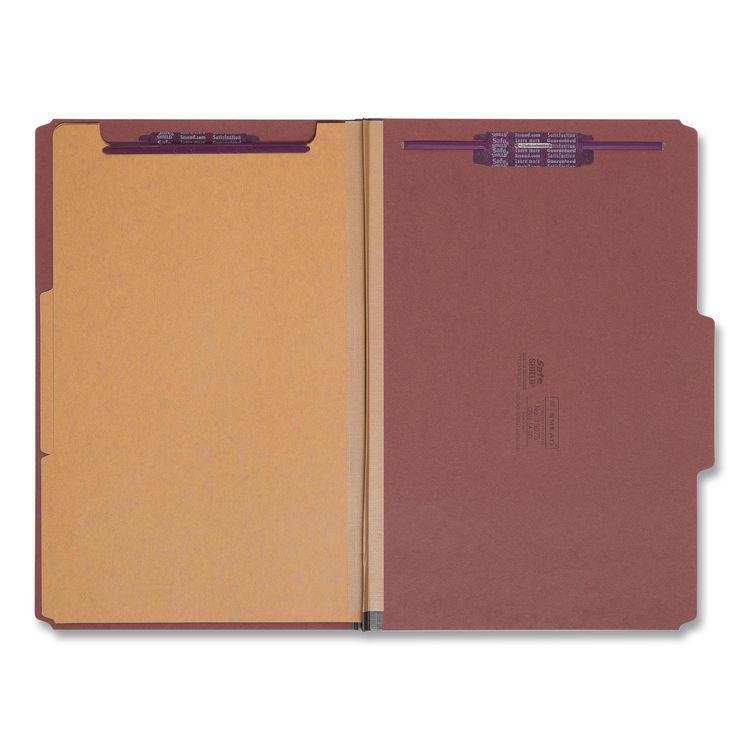 Pressboard Classification Folders, Six SafeSHIELD Fasteners, 2/5-Cut Tabs, 2 Dividers, Legal Size, Red, 10/Box