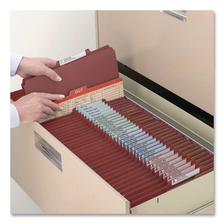 6-Section Pressboard Top Tab Pocket Classification Folders, 6 SafeSHIELD Fasteners, 2 Dividers, Legal Size, Red, 10/Box