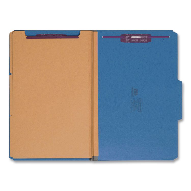 Eight-Section Pressboard Top Tab Classification Folders, 8 SafeSHIELD Fasteners, 3 Dividers, Legal Size, Dark Blue, 10/Box
