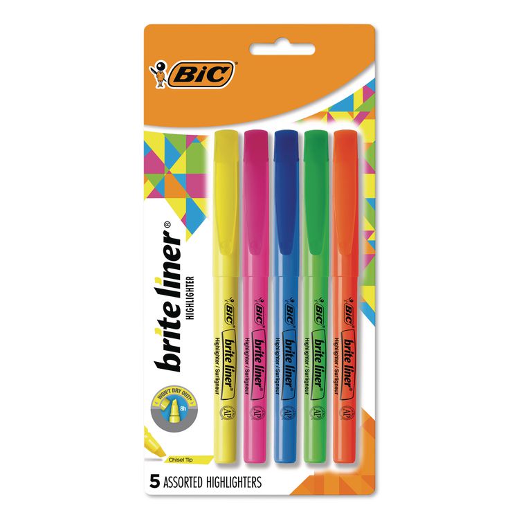 Brite Liner Highlighter, Assorted Ink Colors, Chisel Tip, Assorted Barrel Colors, 5/set