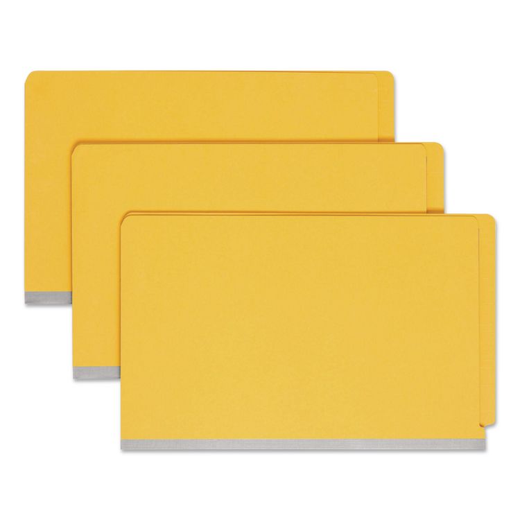End Tab Pressboard Classification Folders, Six SafeSHIELD Fasteners, 2" Expansion, 2 Dividers, Legal Size, Yellow, 10/Box