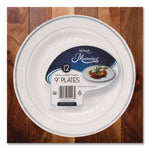 Masterpiece Plastic Plates, 9" Dia, White/silver, 10/pack, 12 Packs/carton
