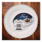 Masterpiece Plastic Dinnerware, 9" Dia, White/silver, 10/pack