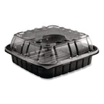Crisp Foods Technologies Containers, 33 oz, 8.46 x 8.46 x 3.16, Clear/Black, Plastic, 180/Carton