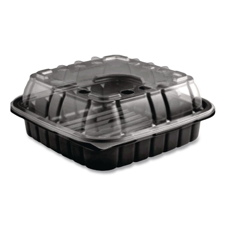 Crisp Foods Technologies Containers, 33 oz, 8.46 x 8.46 x 3.16, Clear/Black, Plastic, 180/Carton