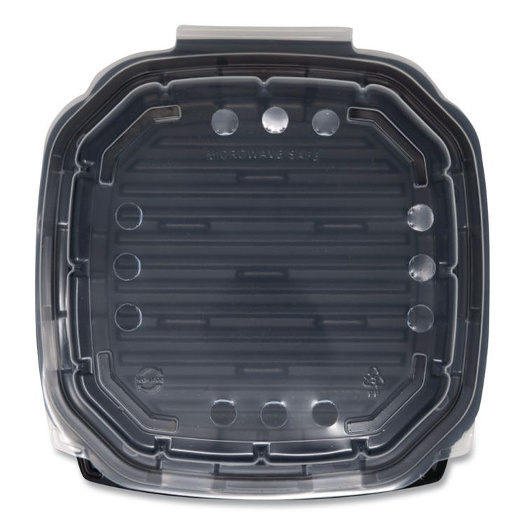 Crisp Foods Technologies Containers, 33 oz, 8.46 x 8.46 x 3.16, Clear/Black, Plastic, 180/Carton