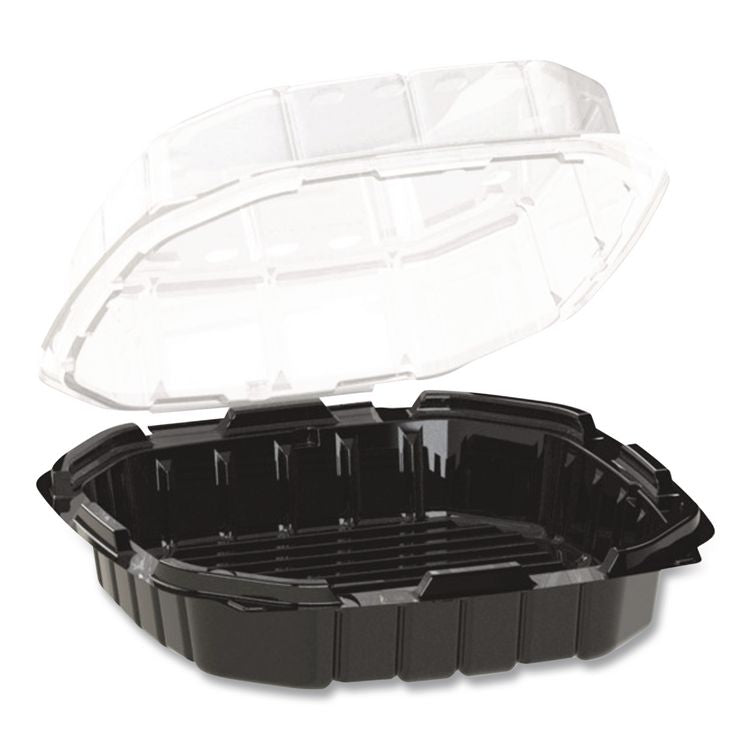 Crisp Foods Technologies Containers, 33 oz, 8.46 x 8.46 x 3.16, Clear/Black, Plastic, 180/Carton