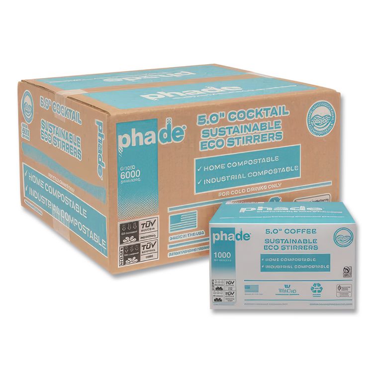 Marine Biodegradable Stir Straws, 5", Pha, Ocean Blue, 1,000/box, 6 Boxes/carton