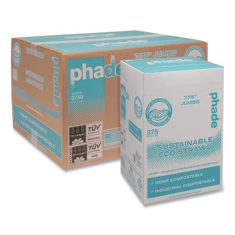 Marine Biodegradable Straws, 7.75", Pha, Ocean Blue, Wrapped, 375/box, 10 Boxes/carton