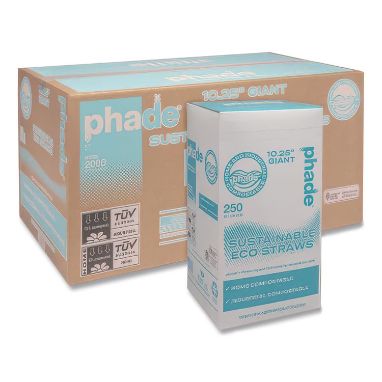 Marine Biodegradable Straws, 10.25", Pha, Ocean Blue, Wrapped, 250/box, 8 Boxes/carton