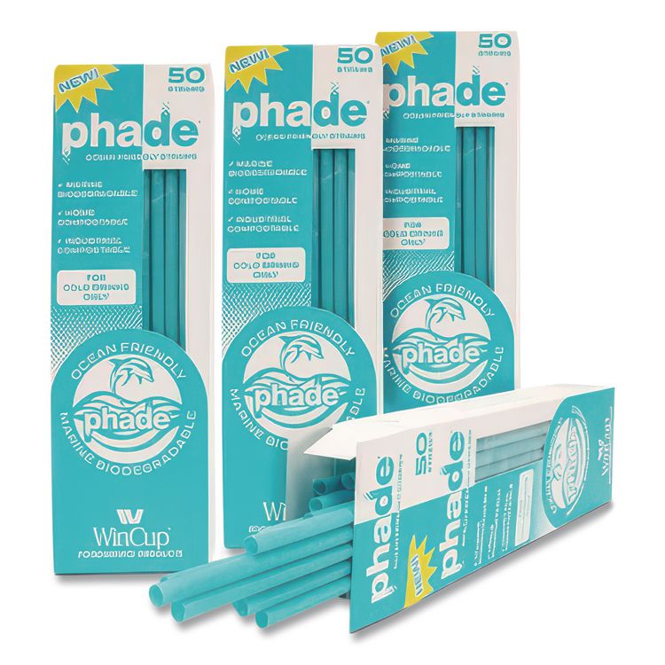 Marine Biodegradable Straws, 8.5", Pha, Ocean Blue, Wrapped, 300/box, 4 Boxes/carton