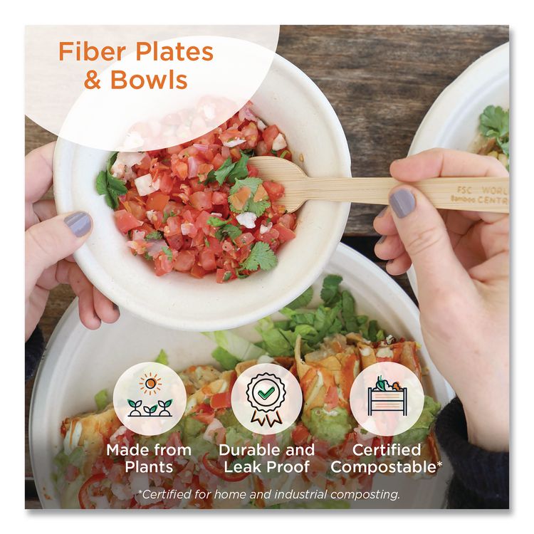 Fiber Plates, Paper, 7" dia, Natural, 1,000/Carton