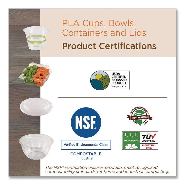 PLA Lids for Fiber Cups, 3.1" Diameter x 0.4" h, Clear, Plastic, 1,000/Carton