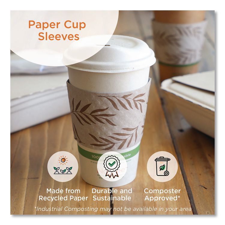 Hot Cup Sleeves, Fits 8 oz Cups, Natural, 1,000/Carton