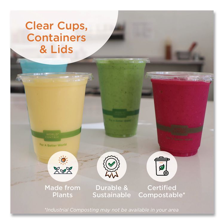 PLA Lids for Fiber Cups, 3.1" Diameter x 0.4" h, Clear, Plastic, 1,000/Carton