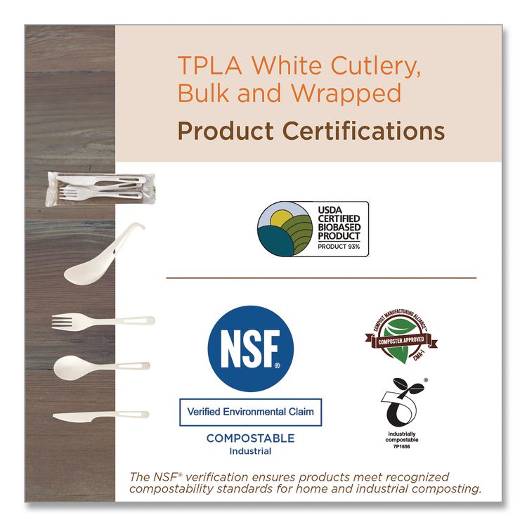 PLA Compostable Cutlery, Tasting Spoon, Plastic, 3", White, 3,000/Carton