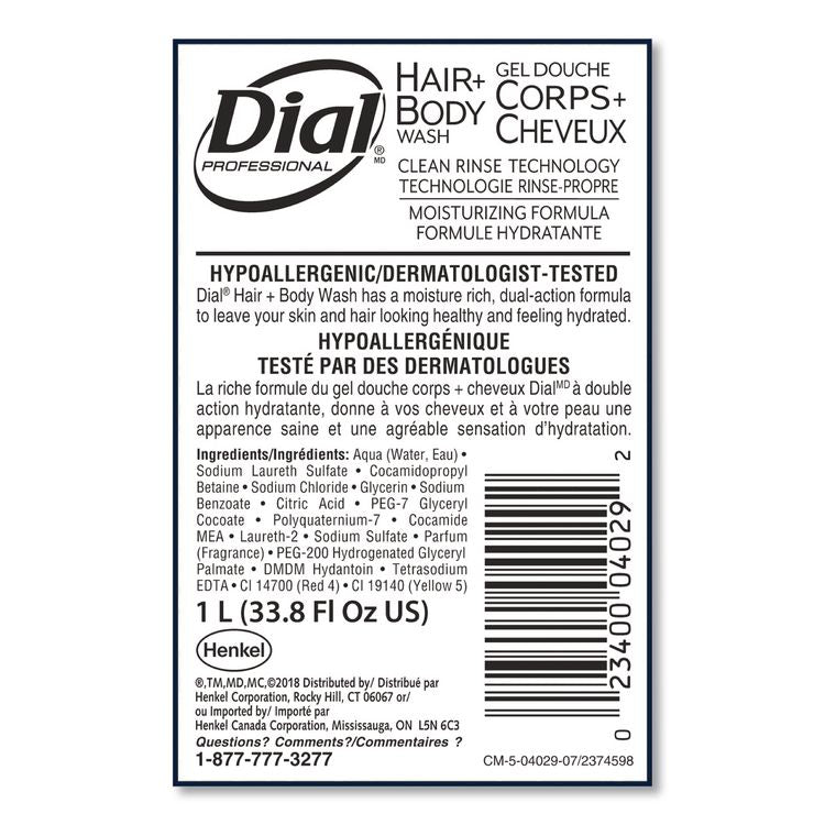 Hair + Body Wash Refill For 1 L Liquid Dispenser, Neutral Scent, 1 L, 8/carton