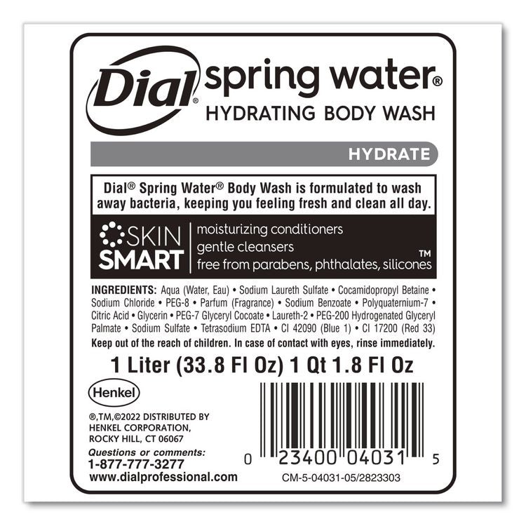 Body Wash Refill for 1 L Liquid Dispenser, Spring Water Scent, 1 L, 8/Carton