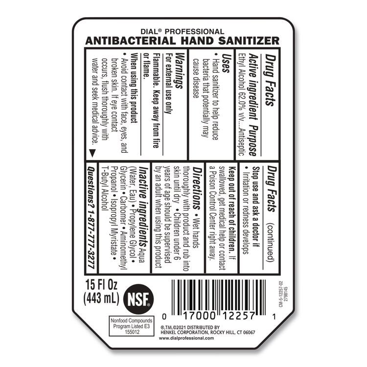 Antibacterial Gel Hand Sanitizer Refill for Versa Dispenser, Fragrance-Free, 15 oz, 6/Carton