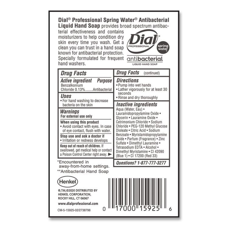 Antibacterial Liquid Hand Soap, Spring Water Scent, 1 gal, 4/Carton
