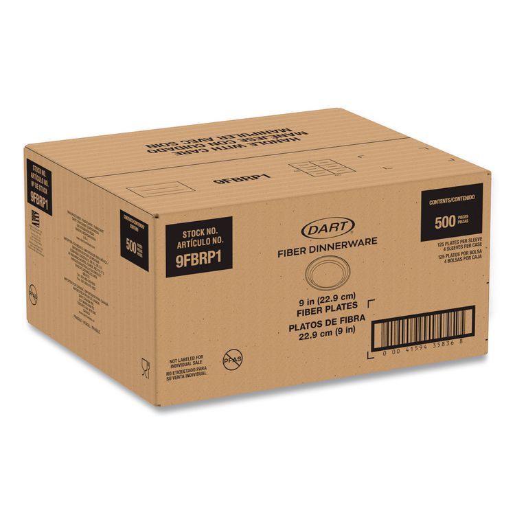 Compostable Molded Fiber Dinnerware, ProPlanet Seal, Plate, 9" dia, Natural, 500/Carton