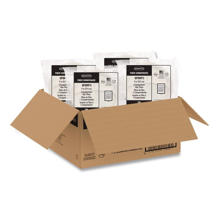 Compostable Molded Fiber Dinnerware, ProPlanet Seal, 3-Compartment Plate, 9" dia, Natural, 500/Carton