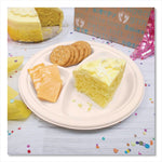 Compostable Molded Fiber Dinnerware, ProPlanet Seal, 3-Compartment Plate, 9" dia, Natural, 500/Carton