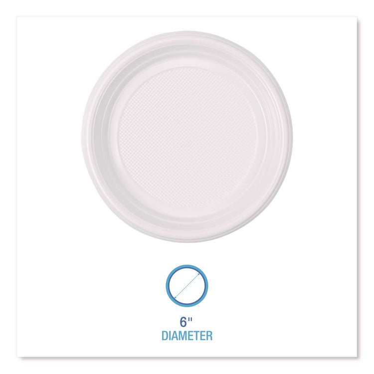 Hi-Impact Plastic Dinnerware, Plate, 6" Dia, White, 1,000/carton