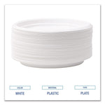 Hi-Impact Plastic Dinnerware, Plate, 6" Dia, White, 1,000/carton