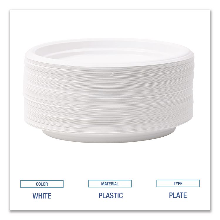 Hi-Impact Plastic Dinnerware, Plate, 6" Dia, White, 1,000/carton