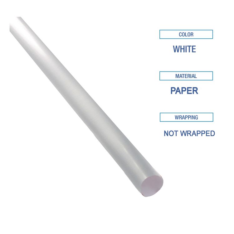 Unwrapped Paper Straws, 7.75" X 0.25" White, 4,800 Straws/carton