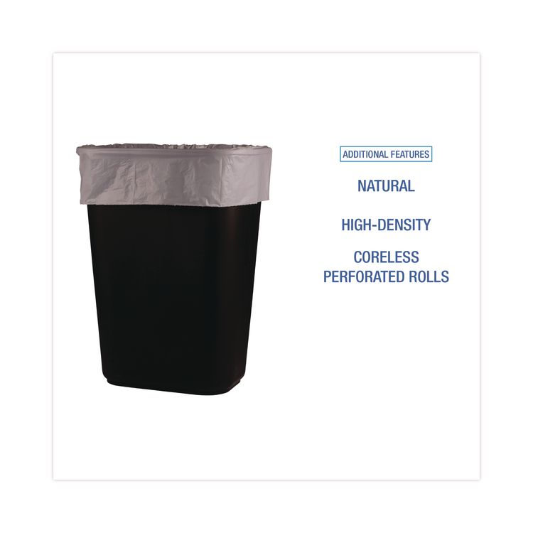 High-Density Can Liners, 30 gal, 10 mic, 30" x 36", Natural, Perforated Roll, 25 Bags/Roll, 20 Rolls/Carton