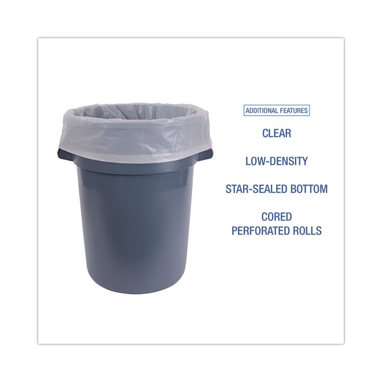 Industrial Drum Liners Rolls, 60 gal, 2.5 mil, 38" x 65", Clear, 50/Carton