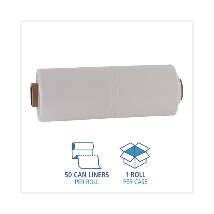 Industrial Drum Liners Rolls, 60 gal, 2.5 mil, 38" x 65", Clear, 50/Carton