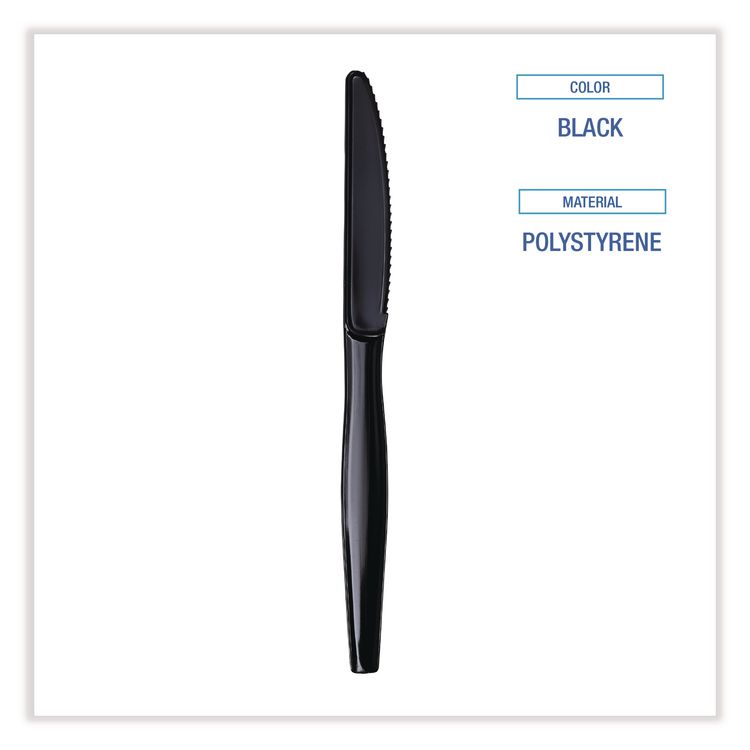 Heavyweight Wrapped Polypropylene Cutlery, Knife, Plastic, Black, 1,000/Carton