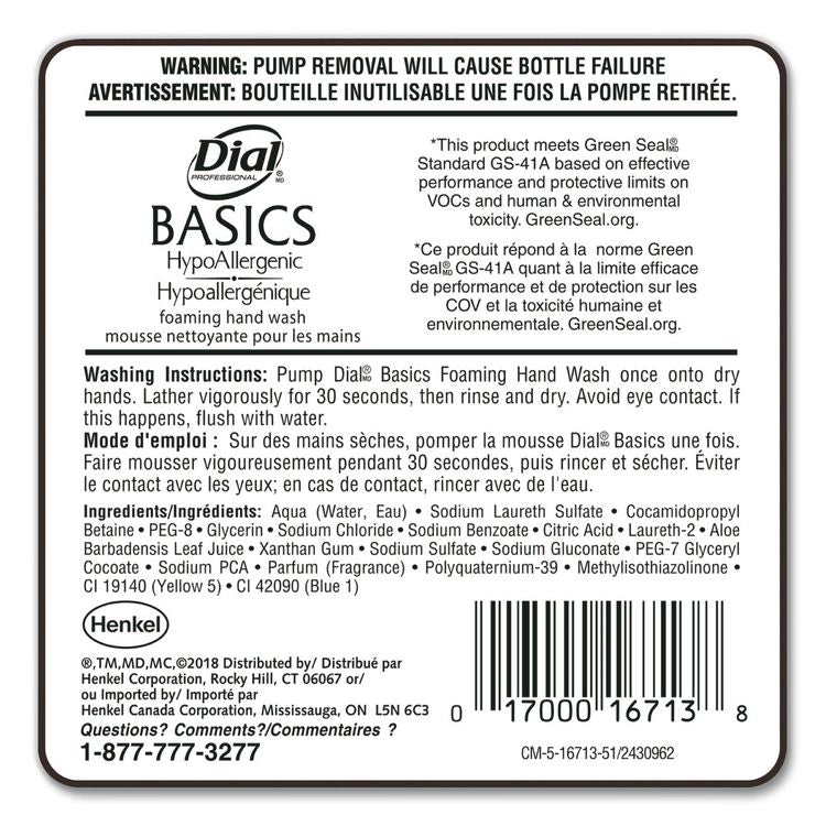 Basics Hypoallergenic Foaming Hand Wash Refill for FIT Manual Dispenser, Honeysuckle Scent, 1.2 L