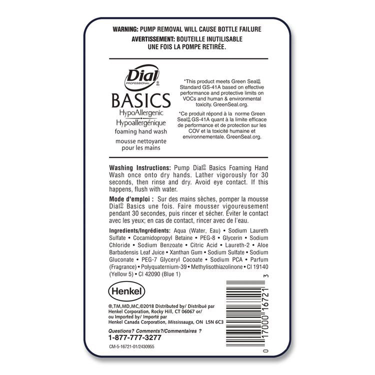 Basics Hypoallergenic Foaming Hand Wash Refill for FIT Touch Free Dispenser, Honeysuckle Scent, 1 L