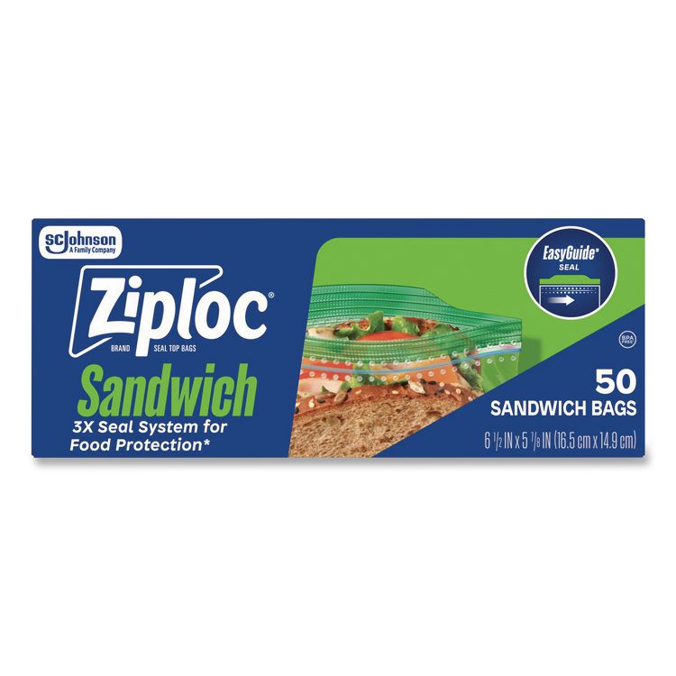 Resealable Sandwich Bags, 6.5" x 5.88", Clear, 40 Bags/Box, 12 Boxes/Carton