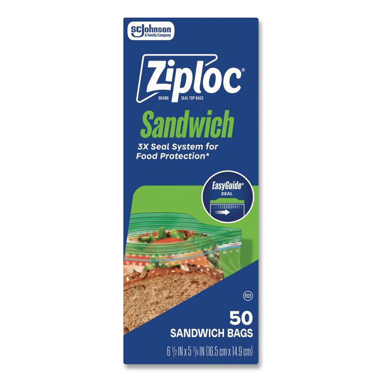 Resealable Sandwich Bags, 6.5" x 5.88", Clear, 40 Bags/Box, 12 Boxes/Carton