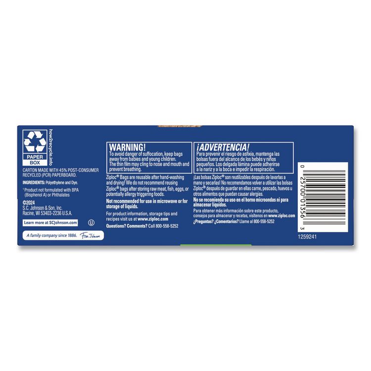 Resealable Sandwich Bags, 6.5" x 5.88", Clear, 40 Bags/Box, 12 Boxes/Carton
