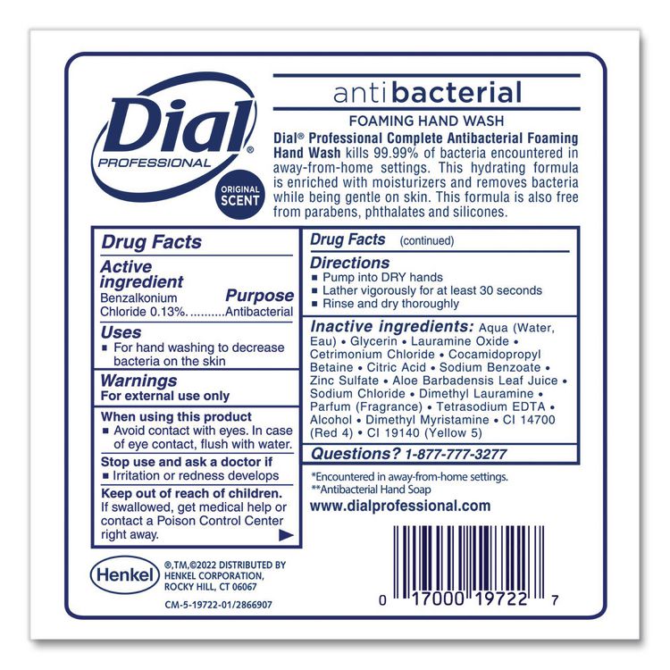 Antibacterial Foaming Hand Wash Refill for 1700 V Dispenser, Original Scent, 1.7 L, 3/Carton