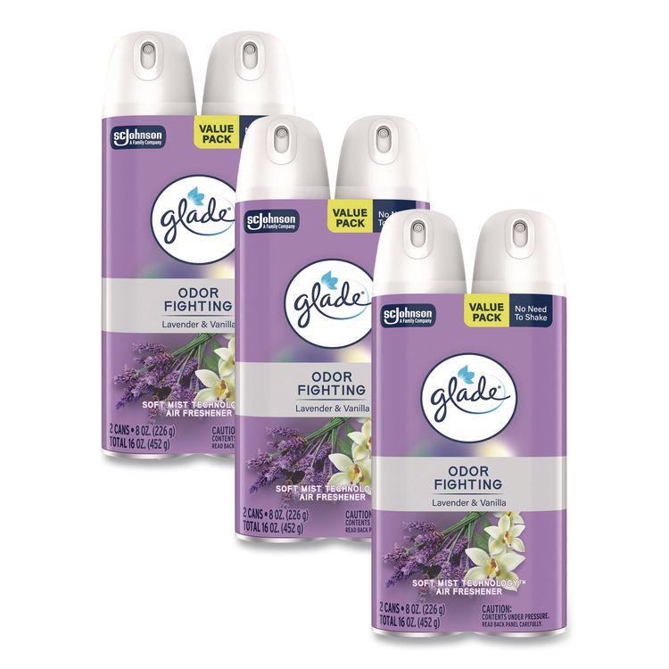 Air Freshener, Lavender and Vanilla, Scent, 8.3 oz Aerosol Spray, 2/Pack, 3 Packs/Carton