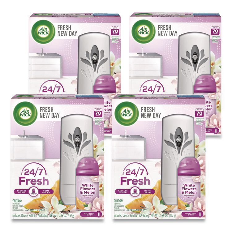 Freshmatic Ultra Automatic Sprayer Starter Kit, 5.89 oz, White Flowers and Melon Summer Delights, Asst Dispenser Color, 4/CT