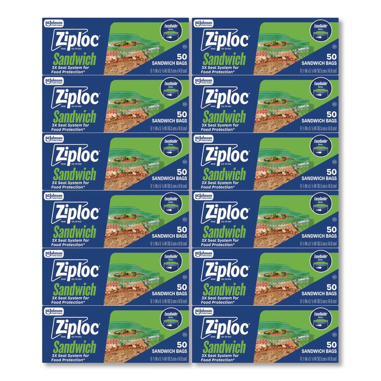 Resealable Sandwich Bags, 6.5" x 5.88", Clear, 40 Bags/Box, 12 Boxes/Carton