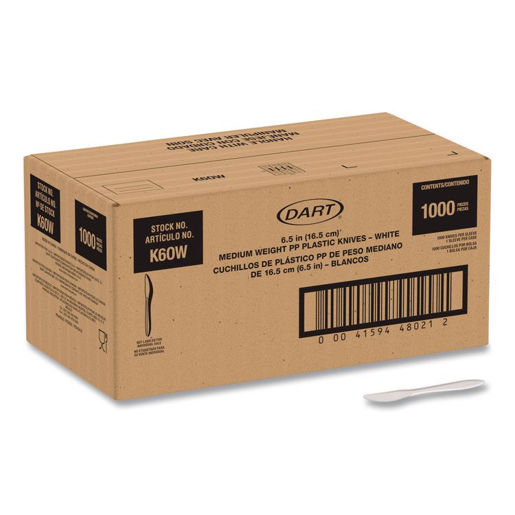 Style Setter Medium Weight Polypropylene Cutlery, Knife, Plastic, White, 1,000/Carton