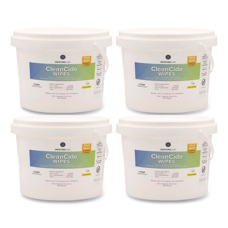 CleanCide Disinfecting Wipes, 1-Ply, 8 x 5.5, Fresh Scent, White, 400/Tub, 4 Tubs/Carton