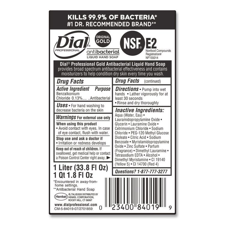 Gold Antibacterial Liquid Hand Soap, 1 L, 8/Carton