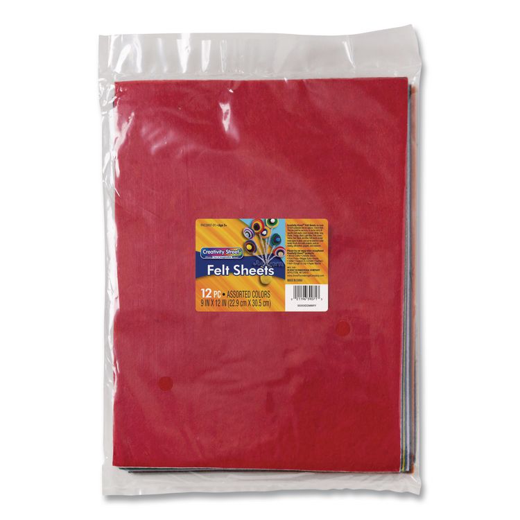 Felt Sheets, Rectangular, 9 x12, Assorted Colors, 12/Pack