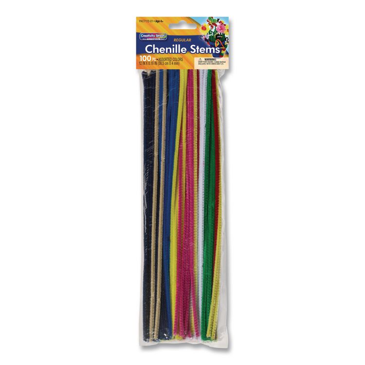 Regular Stems, 12" x 4mm, Metal Wire/Polyester, Assorted Colors, 100/Pack