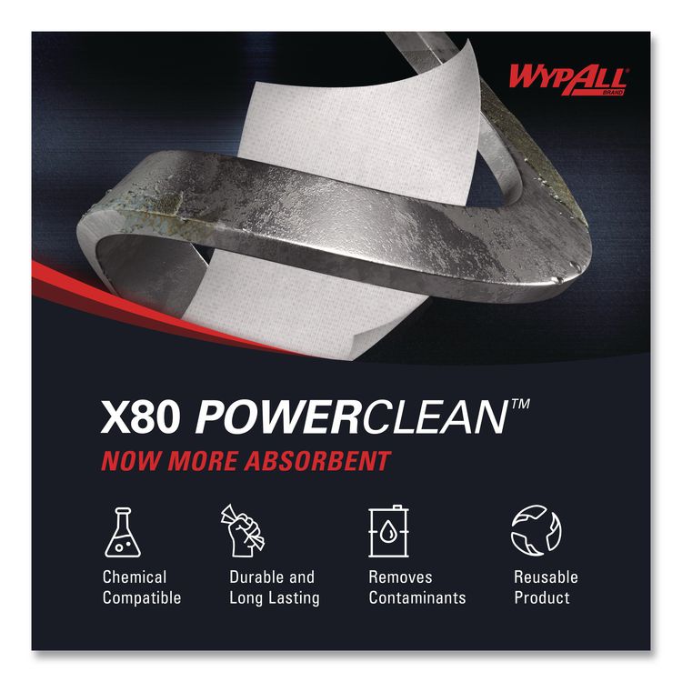 Power Clean X80 Heavy Duty Cloths, Jumbo Roll, 12.4 x 12.2, White, 475/Roll
